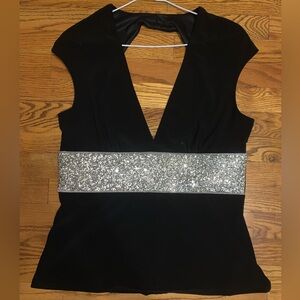 Boston Proper Black Silver Shine V-Neck Top